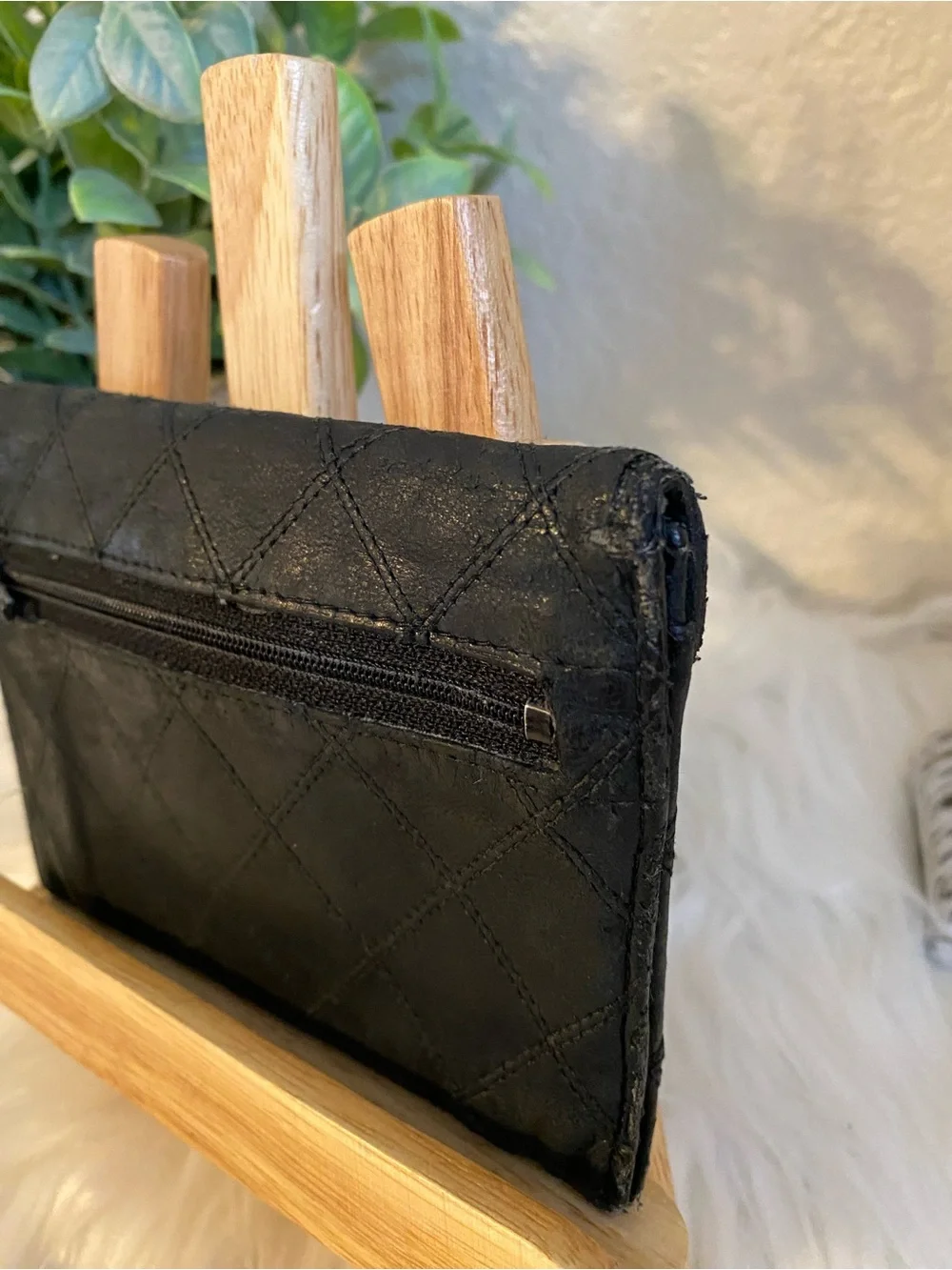 Vintage Chanel Black Quilted Envelope Wallet 1980s